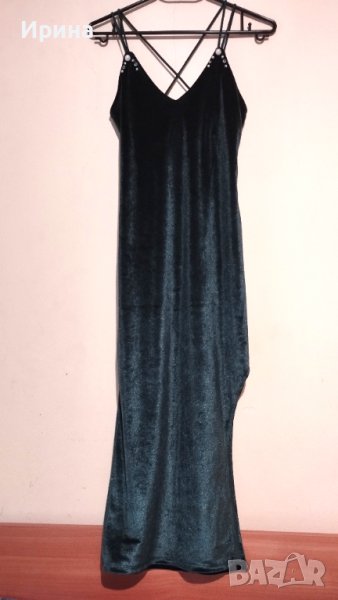 Зелена кадифена дамска рокля, снимка 1