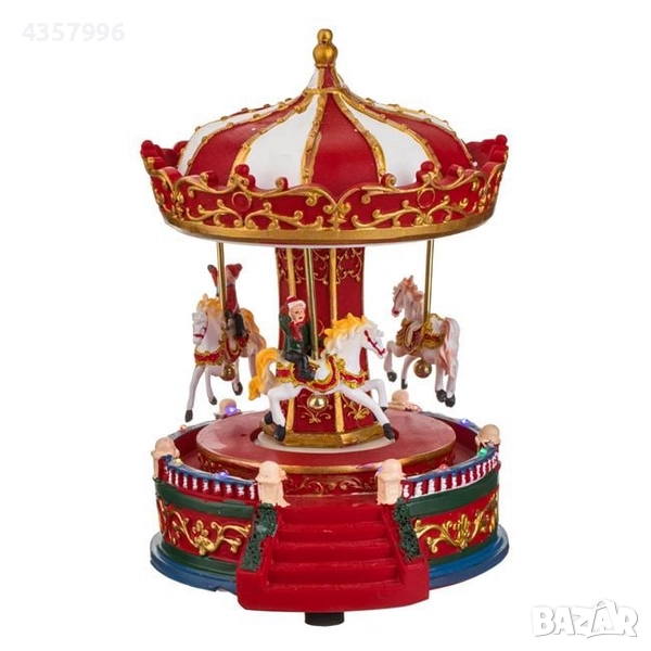 Коледна музикална въртележка, LED осветление, Червен, снимка 1