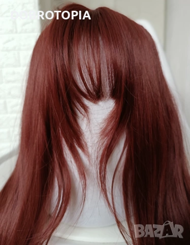 Дълга дамска перука в магнетичен червен цвят, снимка 11 - Аксесоари за коса - 53038052