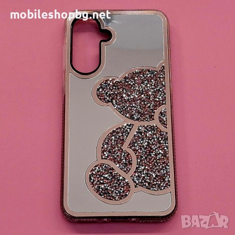 Samsung Galaxy A56 гръб огледален с мече и камъчета розов 