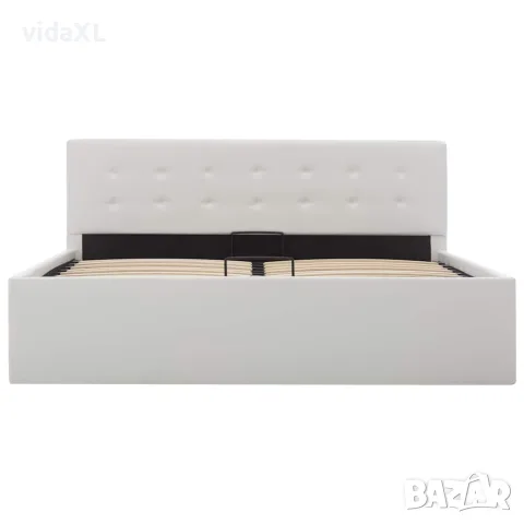 vidaXL Легло с повдигащ механизъм, бяло, изкуствена кожа, 140x200 cм, снимка 4 - Спални и легла - 56146561