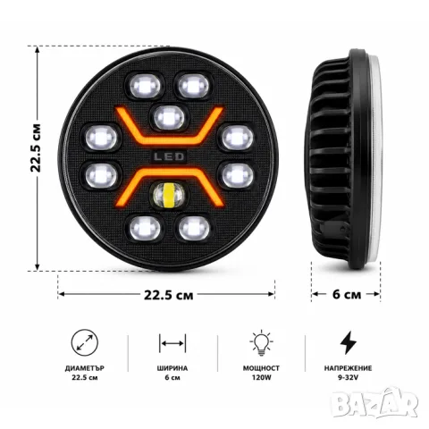 Кръгъл LED халоген 60 W с 10 диода, снимка 4 - Аксесоари и консумативи - 55864088