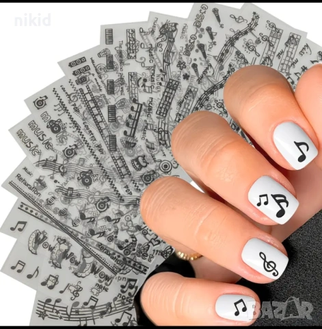 12 бр музикални ноти музика самозалепващи лепенки ваденки за нокти маникюр декорация слайдери