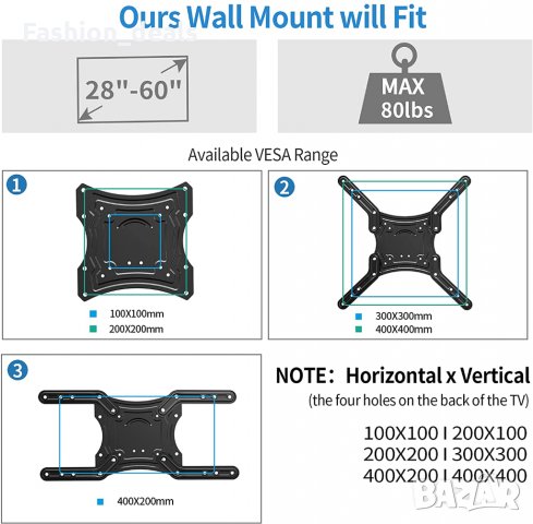 Нова стойка метална Скоба за стенен монтаж за 28-60 инча телевизор, снимка 3 - Стойки, 3D очила, аксесоари - 34397947