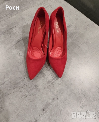 Червени дамски елегантни велурени обувки с висок ток, номер 39, снимка 5 - Дамски елегантни обувки - 52791771