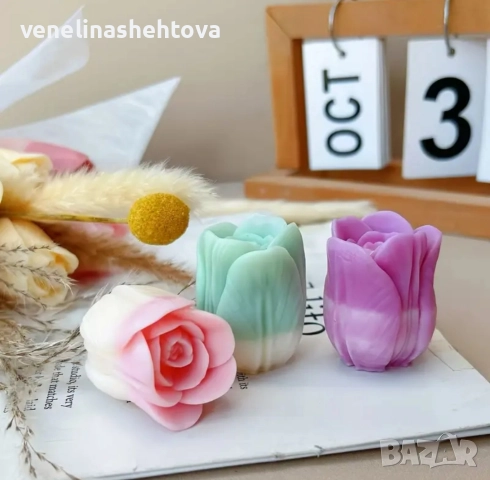 3D цъфнало лале силиконов молд форма за свещи гипс сапун смола фондан декорация , снимка 3 - Форми - 52952225