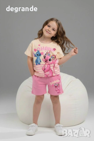  🧸Детски Комплект Stitch в розово с къси панталонки