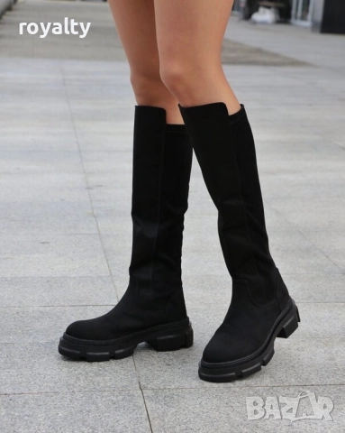 Равни ботуши - черен велур, снимка 2 - Дамски ботуши - 52267730