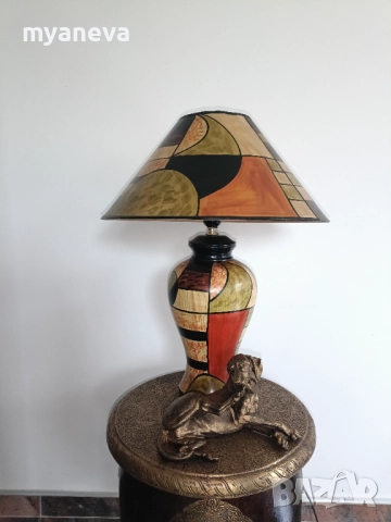Vintage, настолна лампа с абстрактен  арт дизайн в топли цветове.  , снимка 7 - Настолни лампи - 51877417