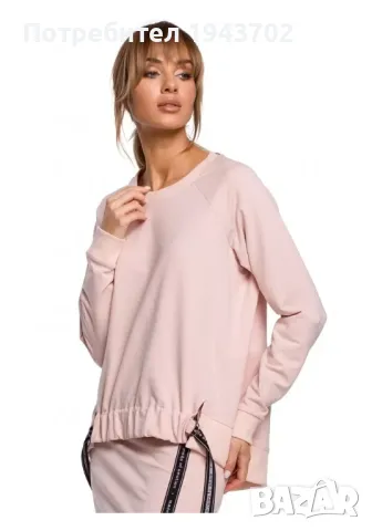 Дамска блуза с асиметрична кройка в розов цвят M492 MOE, снимка 2 - Блузи с дълъг ръкав и пуловери - 47751093