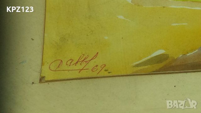 СТАРА КАРТИНА ПЕЙЗАЖ 69 г. акварел рамкирана / Дабов, снимка 4 - Картини - 29091753