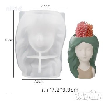 3D момиче с цветя ваза кашпа силиконов молд форма гипс смола , снимка 3 - Форми - 42365136