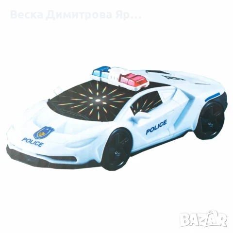 Полицейска кола с 3D светлини и звук – Бяла, въртяща се на 360 градуса, снимка 7 - Коли, камиони, мотори, писти - 51074158