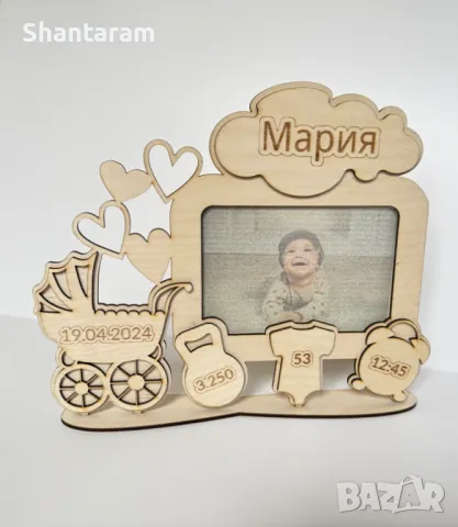 Персонализирана дървена визитка за бебе + Снимка принт върху дърво