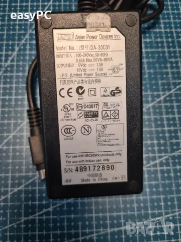 Оригинален захранващ адаптер ASIAN POWER DEVICES INC. DA-30C01, снимка 2 - Друга електроника - 47837761