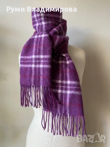 Лилав, кариран, мъжки шал, Basile, 100 % вълна, снимка 4 - Шалове - 53081155