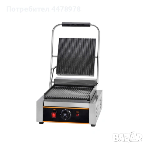 Електрически контактен грил с чугунени оребрени плочи – 22 см