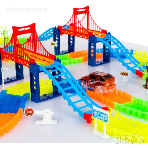 4169  Magic Tracks светеща писта с 2бр. колички, мост, пътни знаци, снимка 10 - Други - 44597129