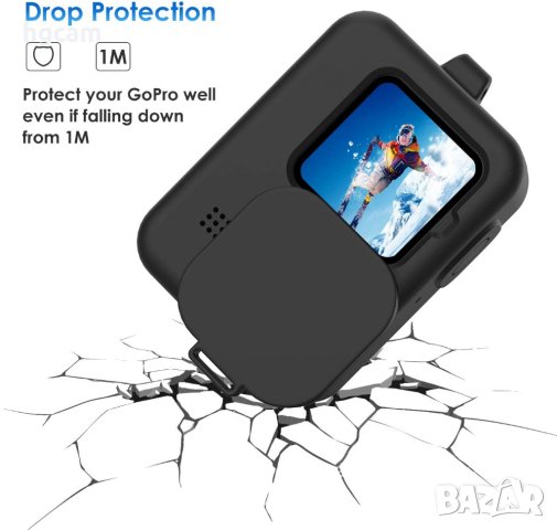 Калъф за GoPro Hero 9/10/11/12 Black, Капаче, Силикон, Черен/Син, снимка 5 - Чанти, стативи, аксесоари - 31742803