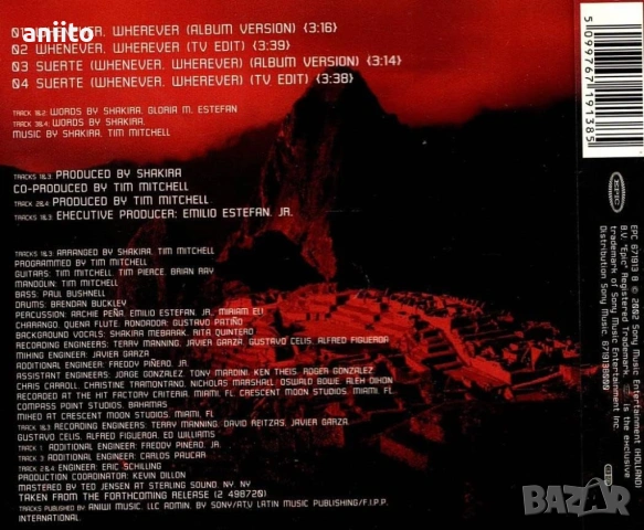 Shakira: Whenever Wherever [CD-Single, Epic, снимка 2 - CD дискове - 54265659