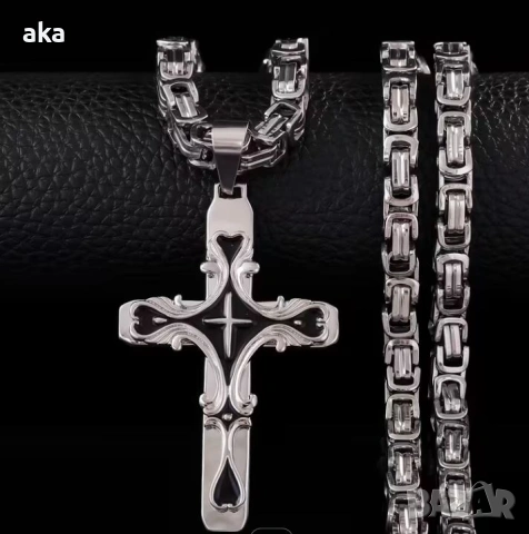 масивно Модно колие ланец с висулка кръст, снимка 4 - Колиета, медальони, синджири - 54347921
