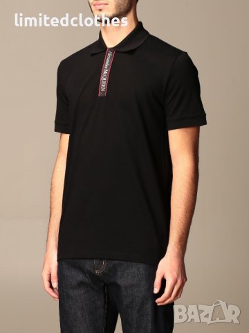 ALEXANDER McQUEEN Black Tape Logo Polo Мъжка Тениска с Яка size S и XXL, снимка 1 - Тениски - 40647778