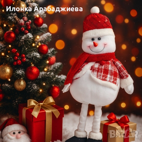 Декоративен коледен снежен човек с дълги крака – 80 см, снимка 3 - Декорация за дома - 52121424