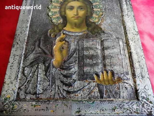 Стара РУСКА Икона Исус Христос 19 Век., снимка 3 - Антикварни и старинни предмети - 42274969