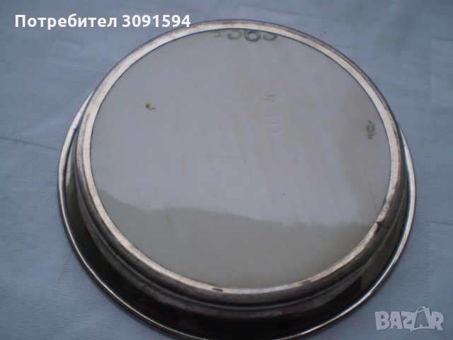Стар  КРЪГЪЛ поднос порцелан метал, снимка 4 - Прибори за хранене, готвене и сервиране - 34406794