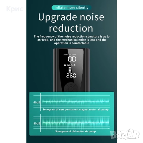 Преносим въздушен компресор за гуми с батерия., снимка 4 - Аксесоари и консумативи - 52558379