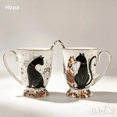 Чаши комплект с котки, снимка 2 - Чаши - 56521524