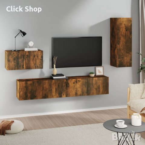 Комплект ТВ шкафове от 4 части, опушен дъб, инженерно дърво, снимка 1 - Шкафове - 40036670