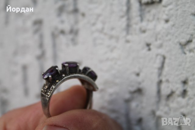Дамски сребърен пръстен аметист с маркезити, снимка 9 - Други ценни предмети - 44278660