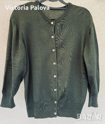 Скъпа жилетка от плетен мерсеризиран памук цвят olive, 42р-р, снимка 6 - Жилетки - 53900352