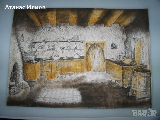"Къщата на бедния Лука" графика от арх. Богоя Сапунджиев, снимка 4 - Картини - 12869926