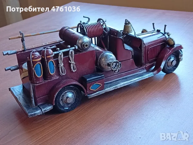 Стара ръчно изработена метална количка пожарна , снимка 2 - Колекции - 55962343