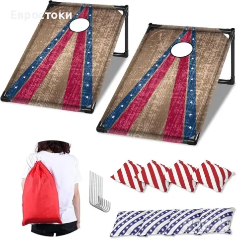 NZQXJXZ Преносим комплект за семейна игра Cornhole. Комплект Cornhole за възрастни и деца на закрито, снимка 1