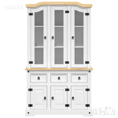 vidaXL Висок шкаф Corona, бял, 112x43x191,5 см, мексикански бор масив, снимка 4 - Бюфети - 56147354