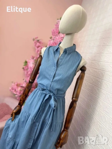 дълга рокля Деним с копчета , снимка 3 - Рокли - 53170564