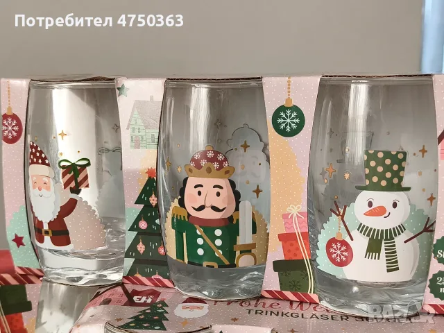 Коледен стъклен комплект чаши, снимка 2 - Сервизи - 56432713