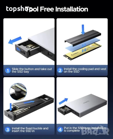 НОВА кутия за 2 NVMe M.2 SSD диска ORICO, USB 3.2 Gen2 10Gbps M.2 Type-C SSD, PCIe M-Key, B & M Key, снимка 2 - Кабели и адаптери - 50542648