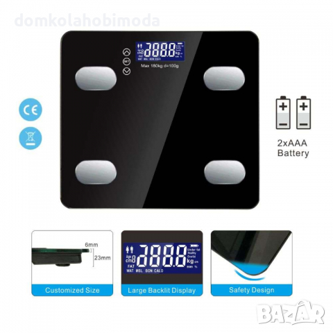 Електронен Smart кантар, До 180 кг,Температура, Мазнини,Bluetooth. и други, снимка 3 - Електронни везни - 36555689