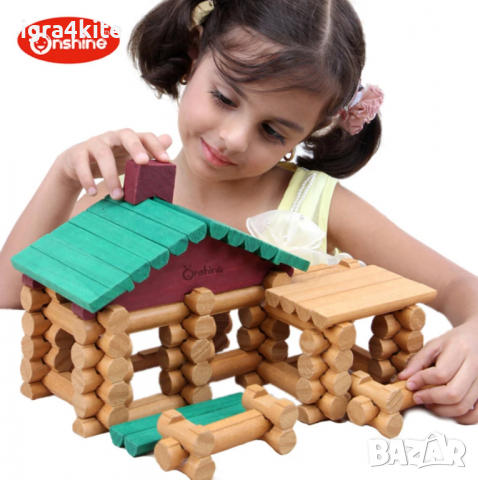 ТОП! Дървена къща кабинка конструктор с 90 части / всички дървени играчки, снимка 3 - Конструктори - 36367788