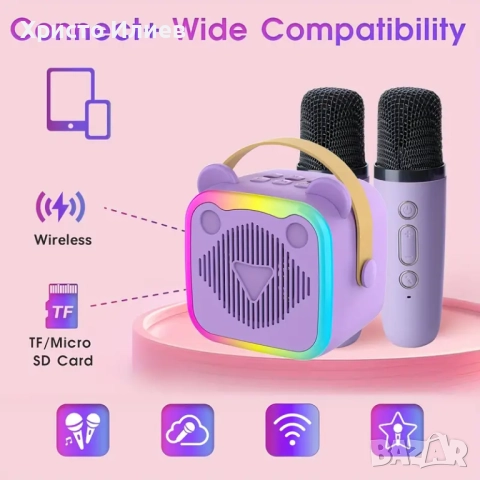 Караоке колона с 2 безжични микрофона Преносима Bluetooth Високоговорител, снимка 4 - Музикални играчки - 51563188