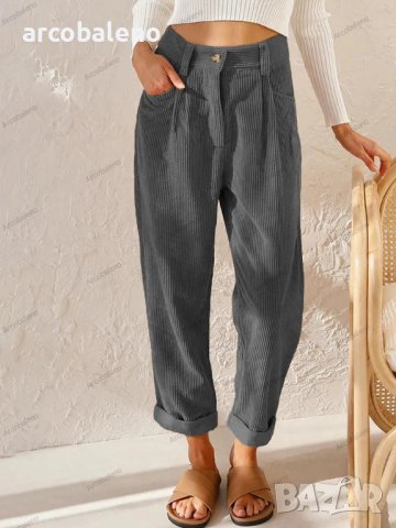 Дамски широки панталони от кадифе с висока талия и широки прави крачоли, 7цвята - 023 , снимка 7 - Панталони - 42815362