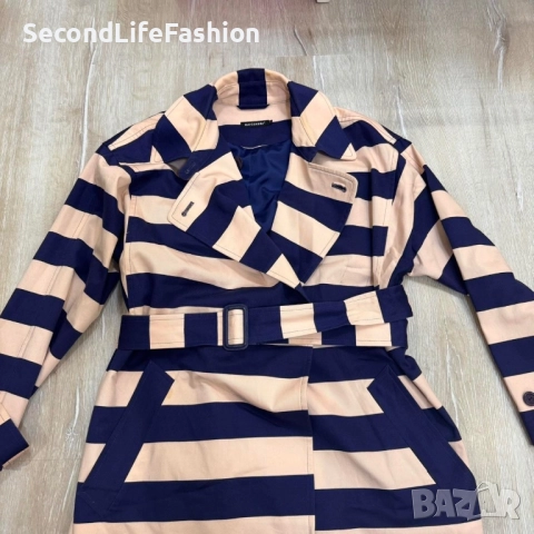 Дамски тренчкот Marimekko Kumu, размер 40, L/XL, памучно, лилаво-розово райета емблематично, снимка 6 - Якета - 52598706