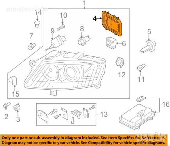 Дясна капачка фар Audi A6 C6 4F (2004-2008г.) 16016400R / 160 164-00 R, снимка 4 - Части - 52821130