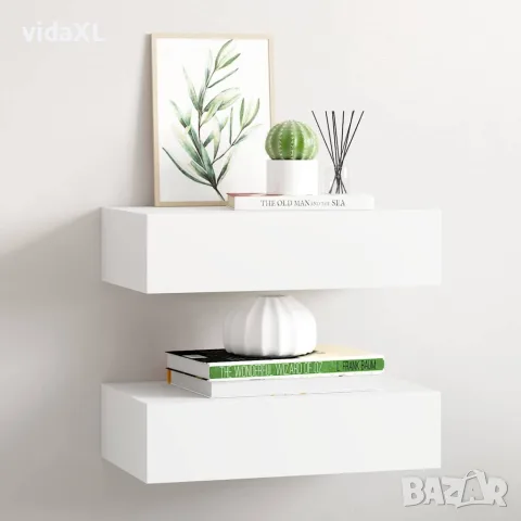 vidaXL Стенни рафтове с чекмеджета, 2 бр, бели, 40x23,5x10 см, МДФ, снимка 2 - Етажерки - 56146948