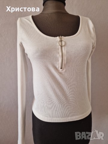 Бяла къса рипс блуза -8,00лв., снимка 3 - Блузи с дълъг ръкав и пуловери - 44231894