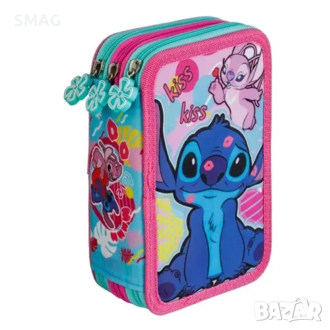 Троен ученически несесер stitch розово светлозелено с_1243522, снимка 2 - Други - 55717352
